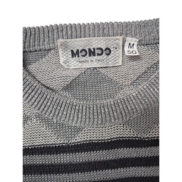 90s Y2K Mondo Italian Mens Sweater Silver/Black Diamond Stripe Zigzag Sz M - Picture 6 of 9